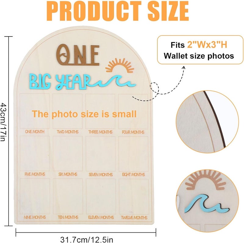 Yuuchoringee My First Year Photo Board Frame Milestones, One Year Birthday Wooden Photo Board, 12 Monthly Picture Frame Baby Wood Acrylic Sign 1st First Birthday Decorations for Girl Baby Keepsake Gifts(SyleA) - Image 5